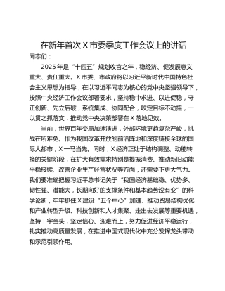 在新年首次X市委季度工作会议上的讲话