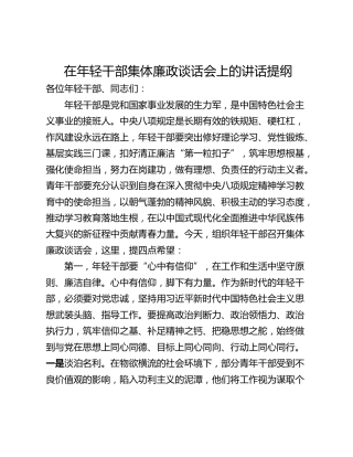 在年轻干部集体廉政谈话会上的讲话提纲