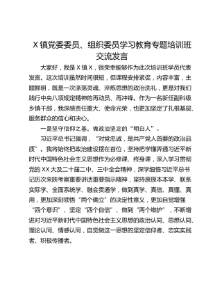 X镇党委委员、组织委员学习教育专题培训班交流发言
