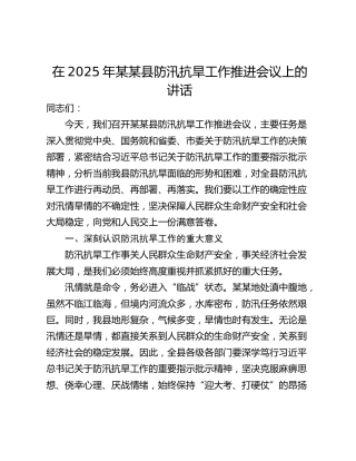 在2025年某某县防汛抗旱工作推进会议上的讲话