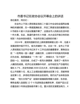 市委书记在政协会议开幕会上的讲话