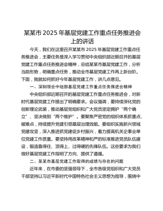 某某市2025年基层党建工作重点任务推进会上的讲话