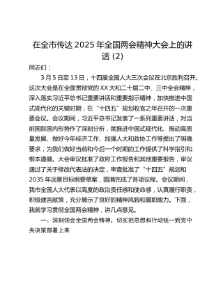 在全市传达2025年全国两会精神大会上的讲话 (2)