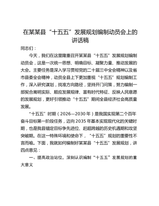 在某某县“十五五”发展规划编制动员会上的讲话稿