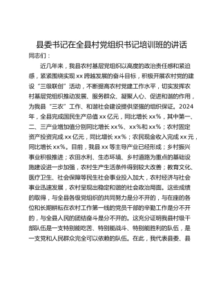 县委书记在全县村党组织书记培训班的讲话_1