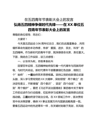 在五四青年节表彰大会上的发言