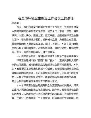 在全市环境卫生整治工作会议上的讲话