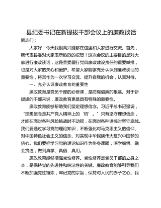 县纪委书记在新提拔干部会议上的廉政谈话