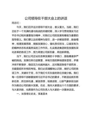 公司领导在干部大会上的讲话