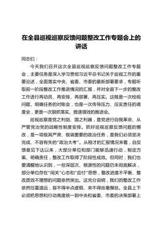 在全县巡视巡察反馈问题整改工作专题会上的讲话
