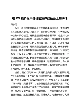 在XX镇科级干部任前集体谈话会上的讲话
