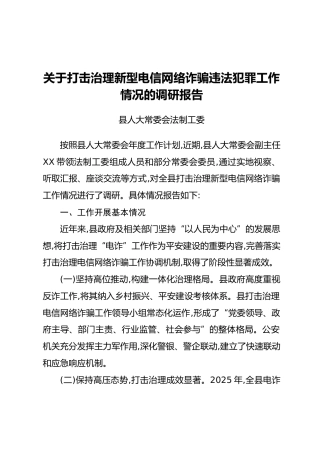 关于打击治理新型电信网络诈骗违法犯罪工作情况的调研报告