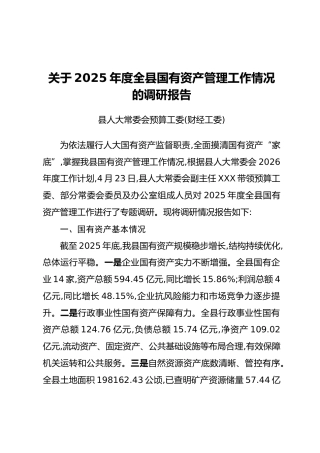 关于2025年度全县国有资产管理工作情况的调研报告