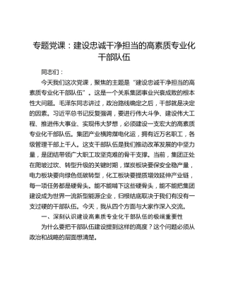 专题党课：建设忠诚干净担当的高素质专业化干部队伍