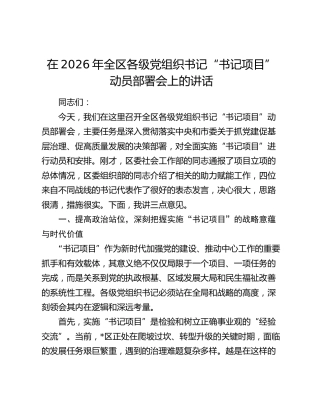 在2026年全区各级党组织书记“书记项目”动员部署会上的讲话
