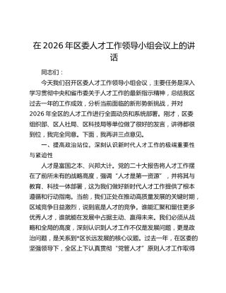 在2026年区委人才工作领导小组会议上的讲话