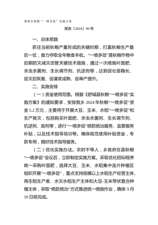 棠树乡秋粮“一喷多促”实施方案