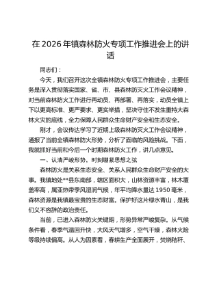 乡镇森林防火专项工作推进会上的讲话