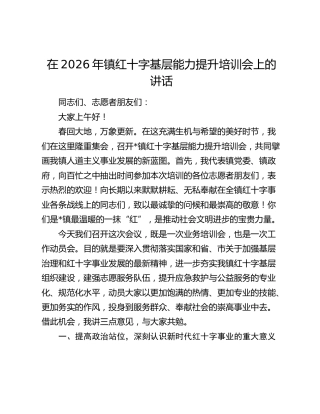 乡镇红十字基层能力提升培训会上的讲话