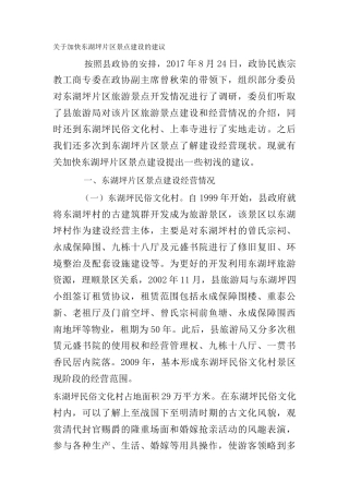 关于加快东湖坪片区景点建设的建议（调研报告）