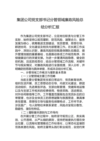 集团公司党支部书记分管领域廉政风险总结分析汇报