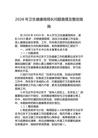 2026年卫生健康局局长问题查摆及整改措施