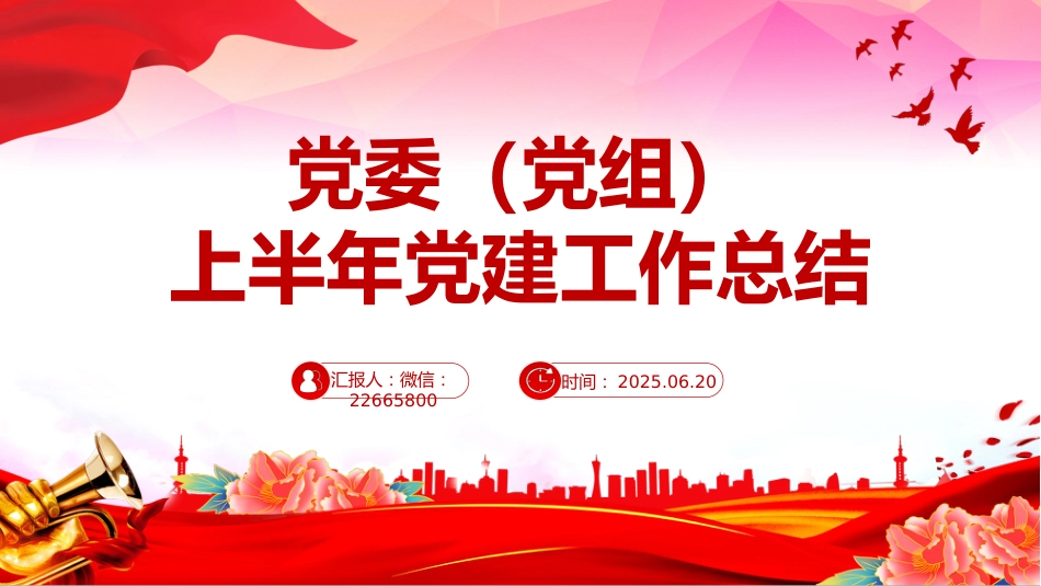 简洁大气党委（党组）上半年党建工作总结PPT模板_第1页