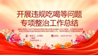 开展违规吃喝等问题专项整治工作总结PPT模板