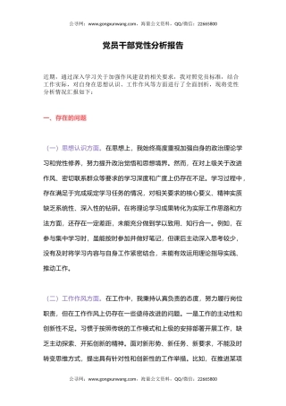 讲稿+PPT课件：基层党员干部党性分析报告PPT模板
