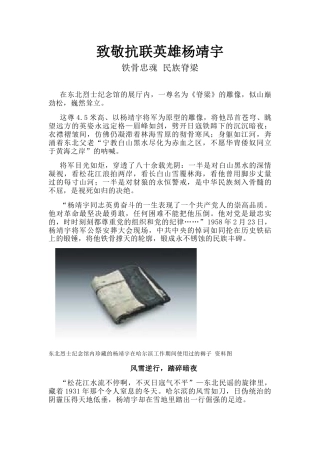 讲稿+PPT课件：致敬抗联英雄杨靖宇PPT铁骨忠魂民族脊梁抗战胜利80周年专题课件