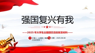2025年大学生主题团日活动发言课件讲稿+PPT课件：强国复兴有我