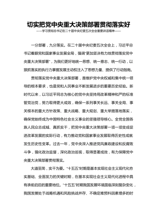 二十届中央纪委五次会议主题课件讲稿+PPT课件：切实把党中央重大决策部署贯彻落实好