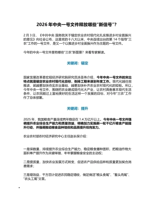 讲稿+PPT课件：2026年中央一号文件释放哪些“新信号”