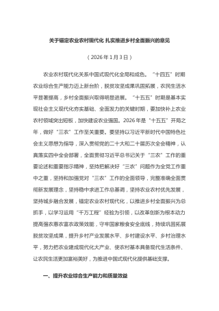 讲稿+PPT课件：2026年中央一号文件 关于锚定农业农村现代化 扎实推进乡村全面振兴的意见课件