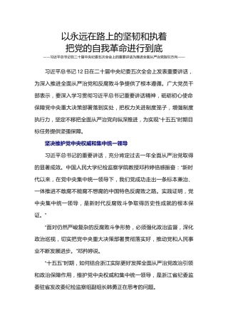 二十届中央纪委五次全会重要讲话课件讲稿+PPT课件：以永远在路上的坚韧和执着 把党的自我革命进行到底