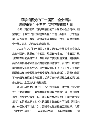 讲稿+PPT课件：深学细悟党的二十届四中全会精神 凝聚奋进十五五新征程磅礴力量