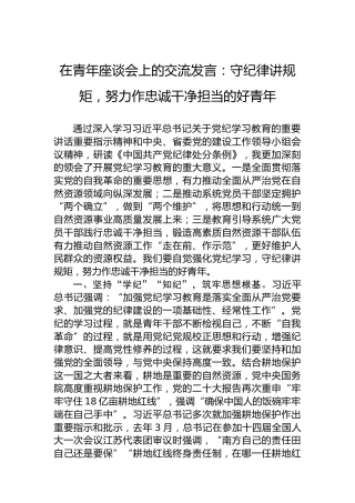 在青年座谈会上的交流发言：守纪律讲规矩，努力作忠诚干净担当的好青年