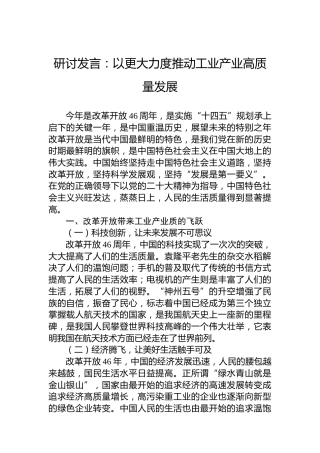研讨发言：以更大力度推动工业产业高质量发展