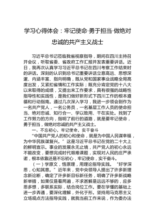 学习心得体会：牢记使命·勇于担当·做绝对忠诚的共产主义战士