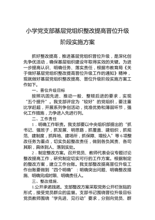 小学党支部基层党组织整改提高晋位升级阶段实施方案