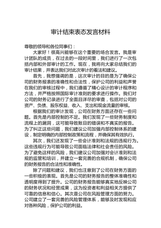 审计结束表态发言材料