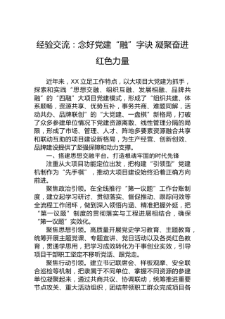 经验交流：念好党建“融”字诀凝聚奋进红色力量