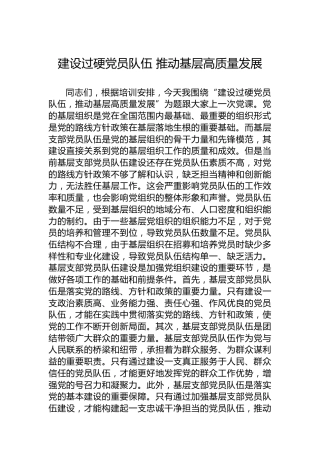 建设过硬党员队伍推动基层高质量发展