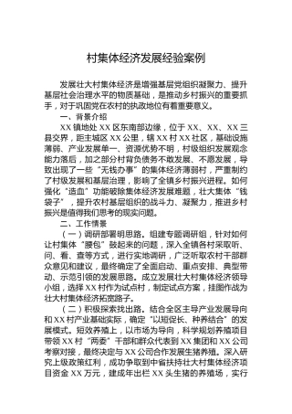村集体经济发展经验案例