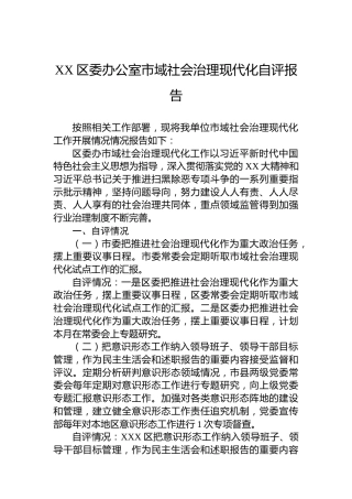 XX区委办公室市域社会治理现代化自评报告