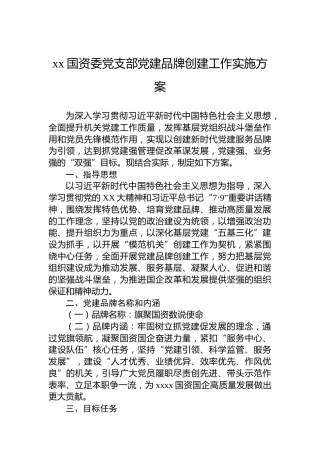 xx国资委党支部党建品牌创建工作实施方案