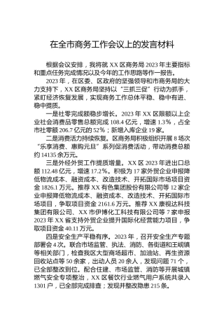 在全市商务工作会议上的发言材料