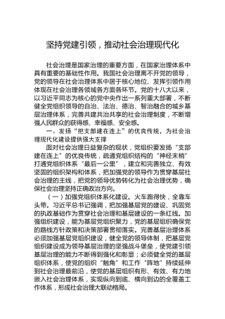 坚持党建引领，推动社会治理现代化