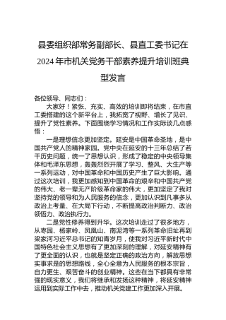 县委组织部常务副部长、县直工委书记在2024年市机关党务干部素养提升培训班典型发言