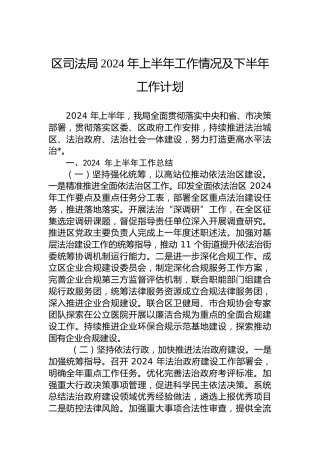 区司法局2024年上半年工作情况及下半年工作计划